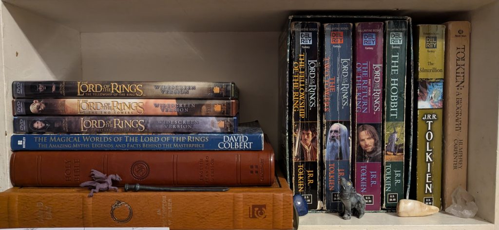 Astor Breneman's bookshelf, dedicated entirely to J.R.R. Tolkien